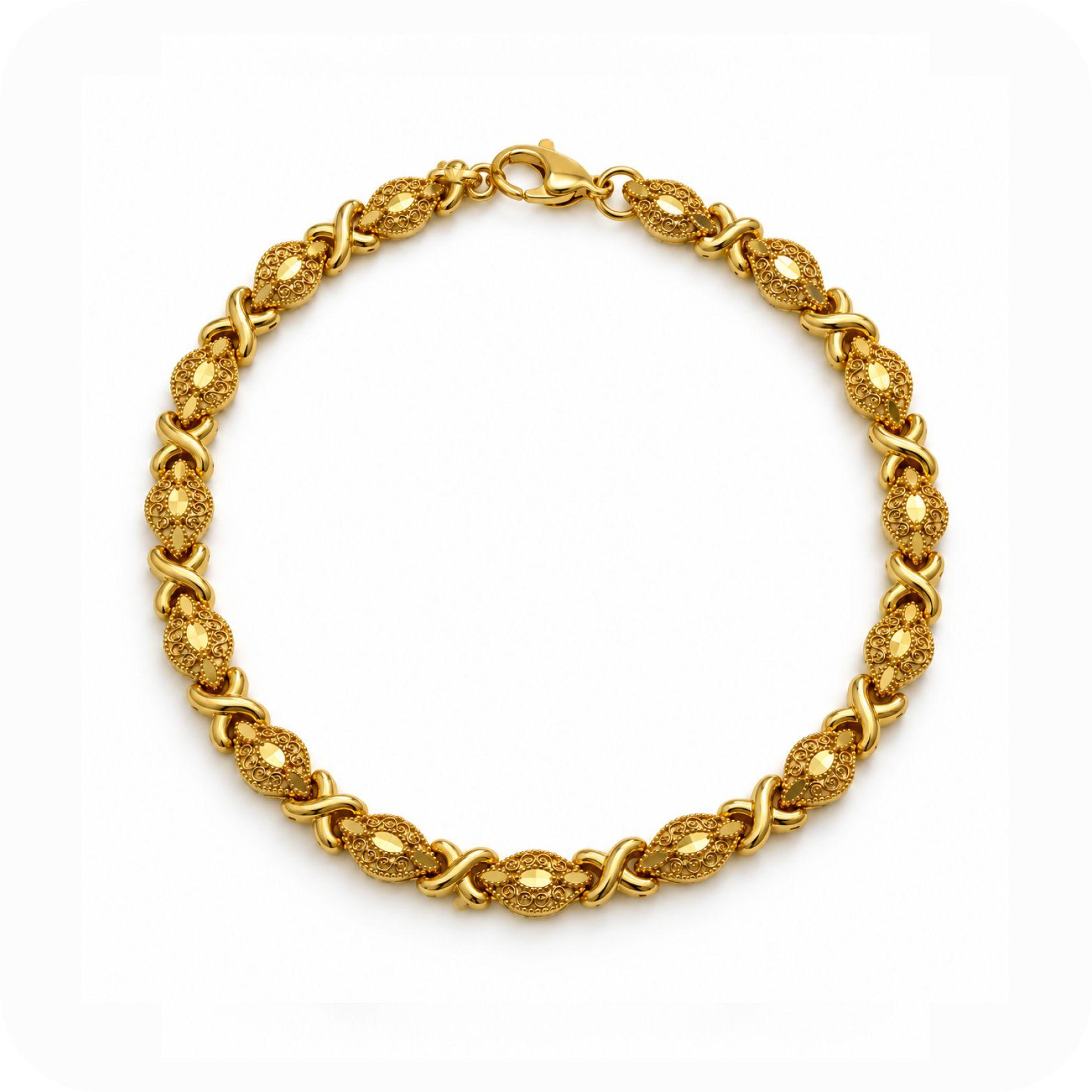 Gold Filigree X-Link Statement Bracelet   