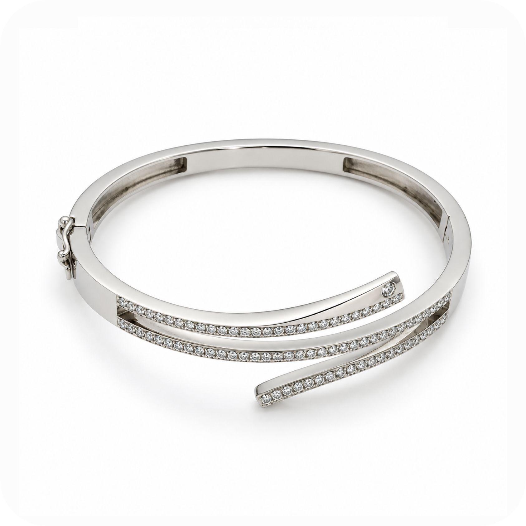 White Gold Pave Bypass Bangle Bracelet   