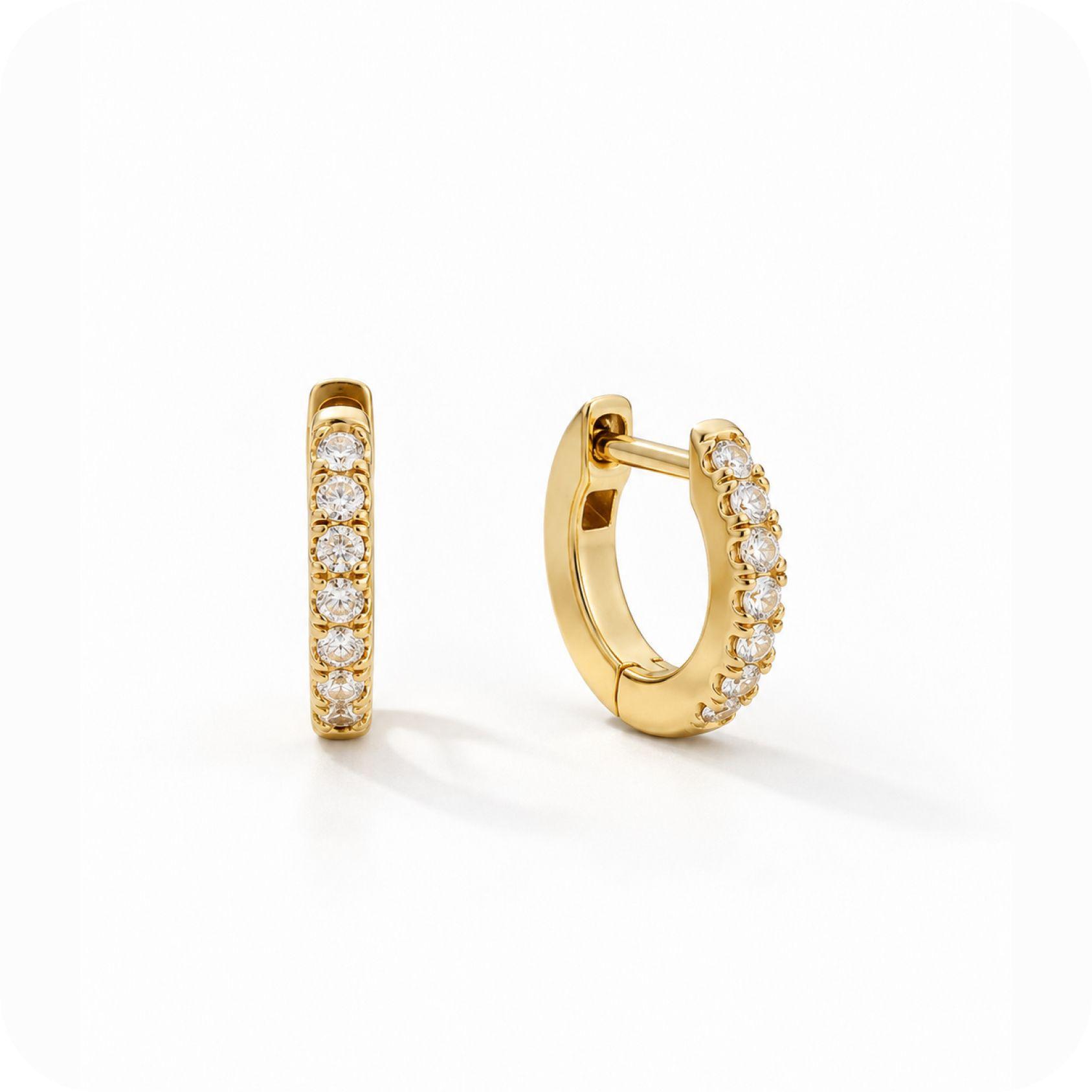 Gold Pave Huggie Hoop Earrings   
