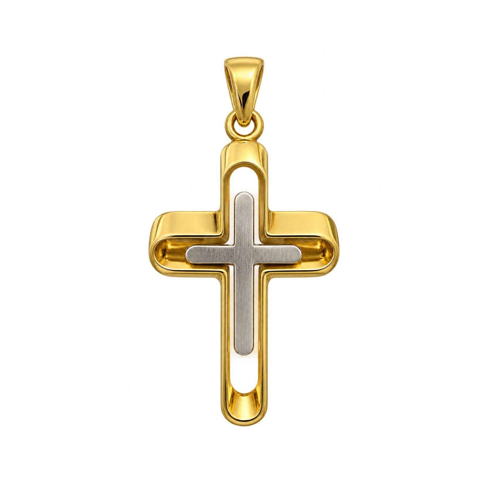 Two-Tone Gold Layered Cross Pendant   
