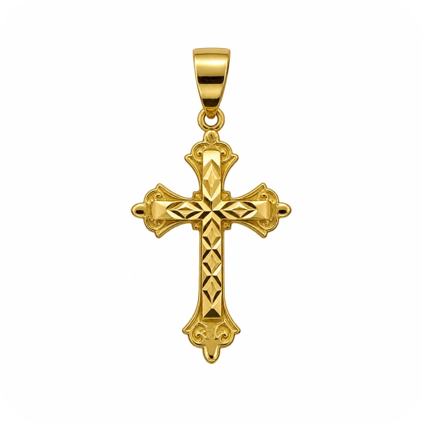 Gold Diamond-Cut Filigree Cross Necklace   