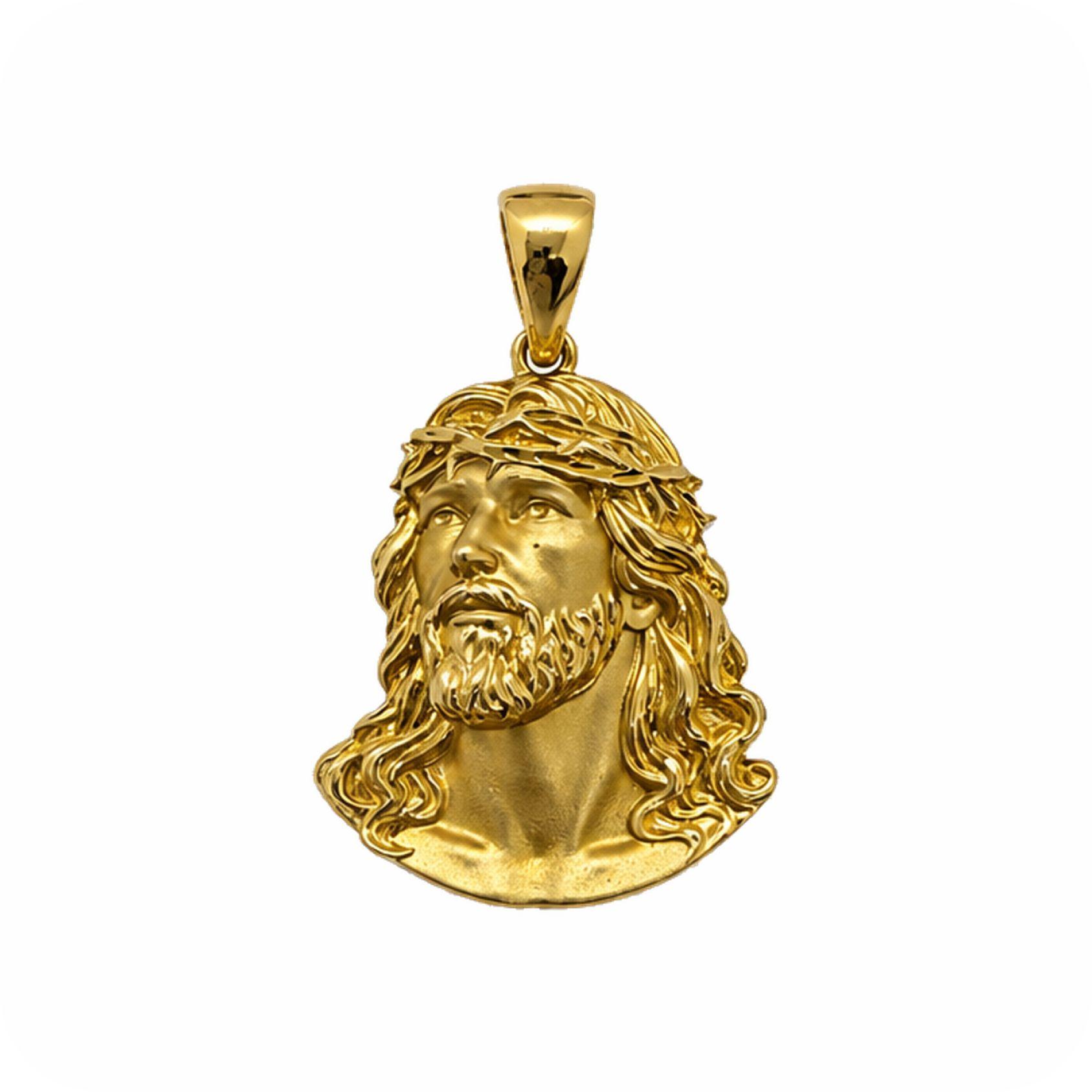 Gold Jesus Piece Crown of Thorns Pendant   