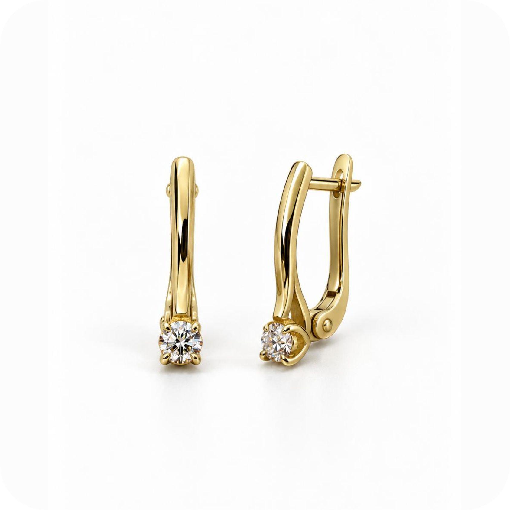 Gold Solitaire Drop Huggie Earrings
