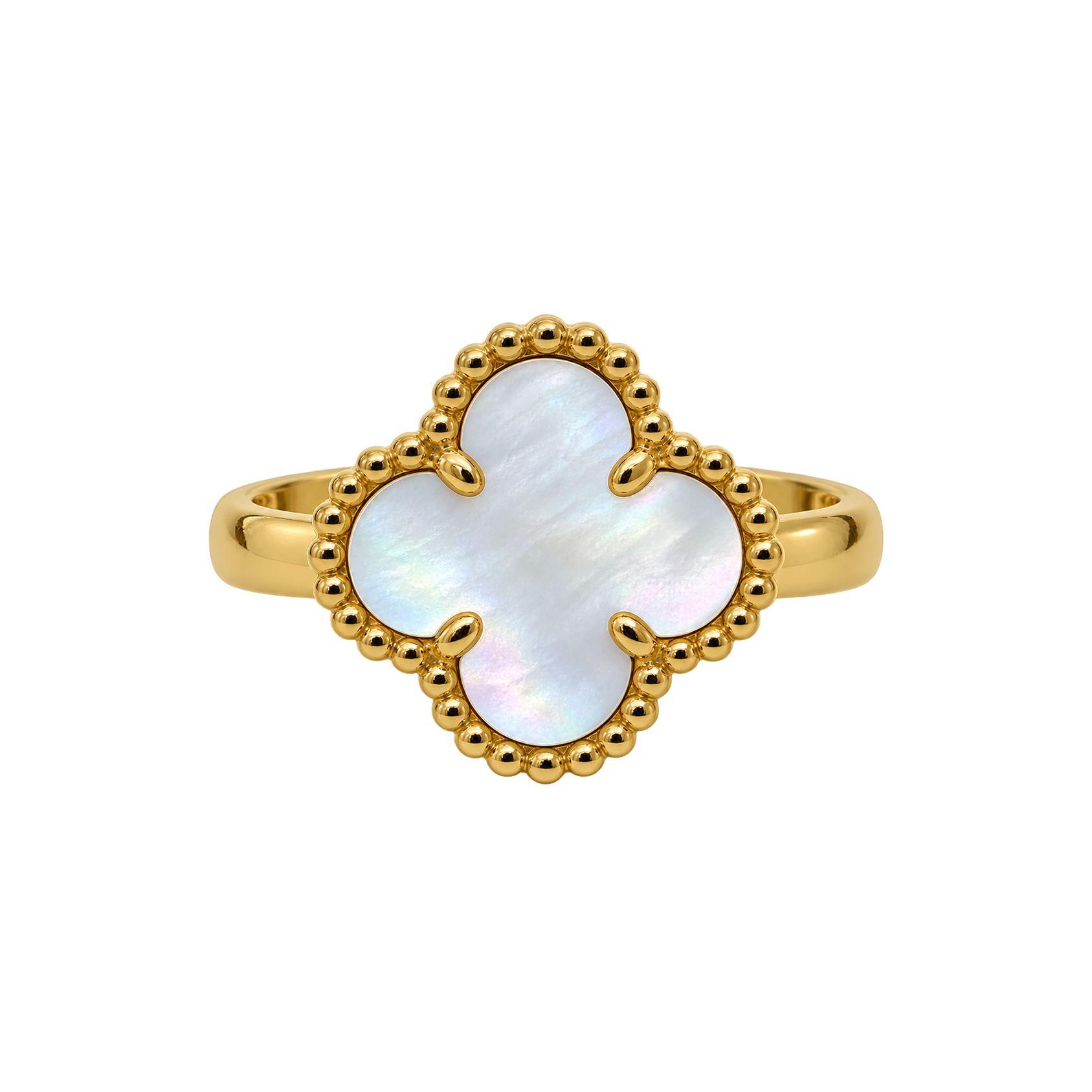 Gold Clover Mother of Pearl Ring   